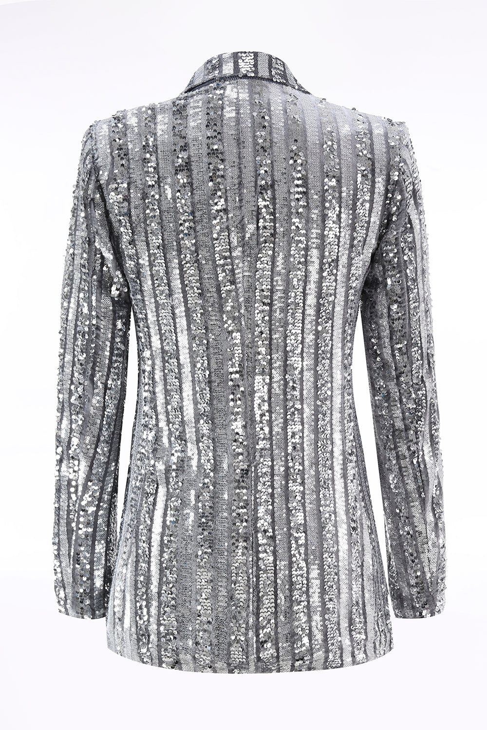 Sparkly Silver Grey Sequin Peak Lapel Women Prom Blazer with Bow