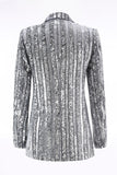 Sparkly Silver Grey Sequin Peak Lapel Women Prom Blazer with Bow