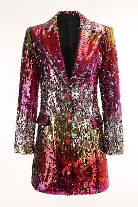 Sparkly Gold and Red Sequin Single Breasted Prom Blazer