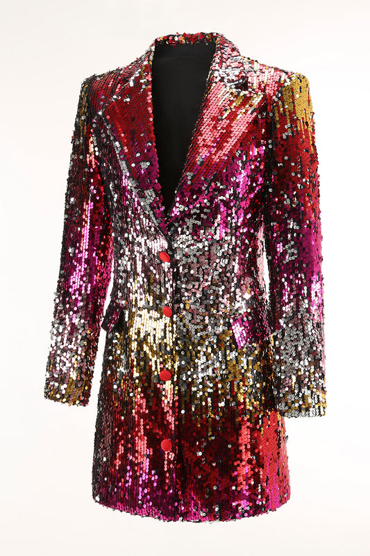 Sparkly Gold and Red Sequin Single Breasted Prom Blazer