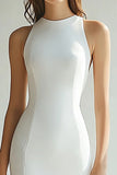 Ivory Round Neck Mermaid Maxi Rehearsal Dinner Dress with Slit