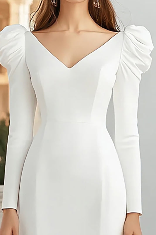 Ivory Mermaid V-Neck Maxi Rehearsal Dinner Dress with Sleeves