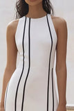 White and Black Striped Sheath Maxi Rehearsal Dinner Dress