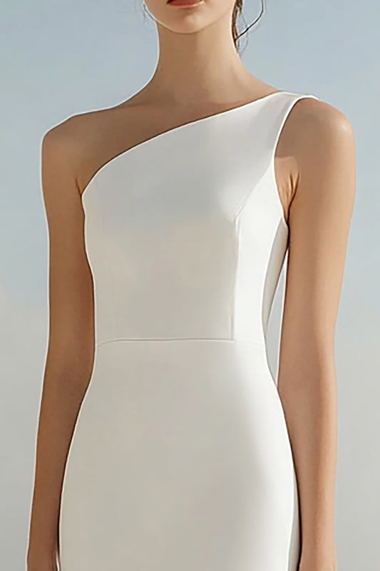 Simple Ivory Mermaid One Shoulder Maxi Rehearsal Dinner Dress