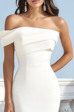 Ivory Mermaid One Shoulder Ruched Maxi Rehearsal Dinner Dress