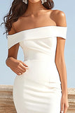 Ivory Mermaid Off the Shoulder Maxi Satin Rehearsal Dinner Dress