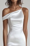 Ivory One Shoulder Mermaid Maxi Satin Rehearsal Dinner Dress