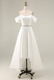 Ivory Off the Shoulder High-Low Engagement Dress with Rhinestones