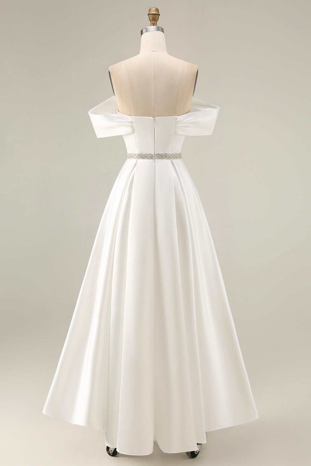 Ivory Off the Shoulder High-Low Engagement Dress with Rhinestones