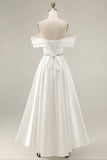 Ivory Off the Shoulder High-Low Engagement Dress with Rhinestones