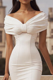 Ivory Off the Shoulder Mermaid Maxi Rehearsal Dinner Dress with Slit
