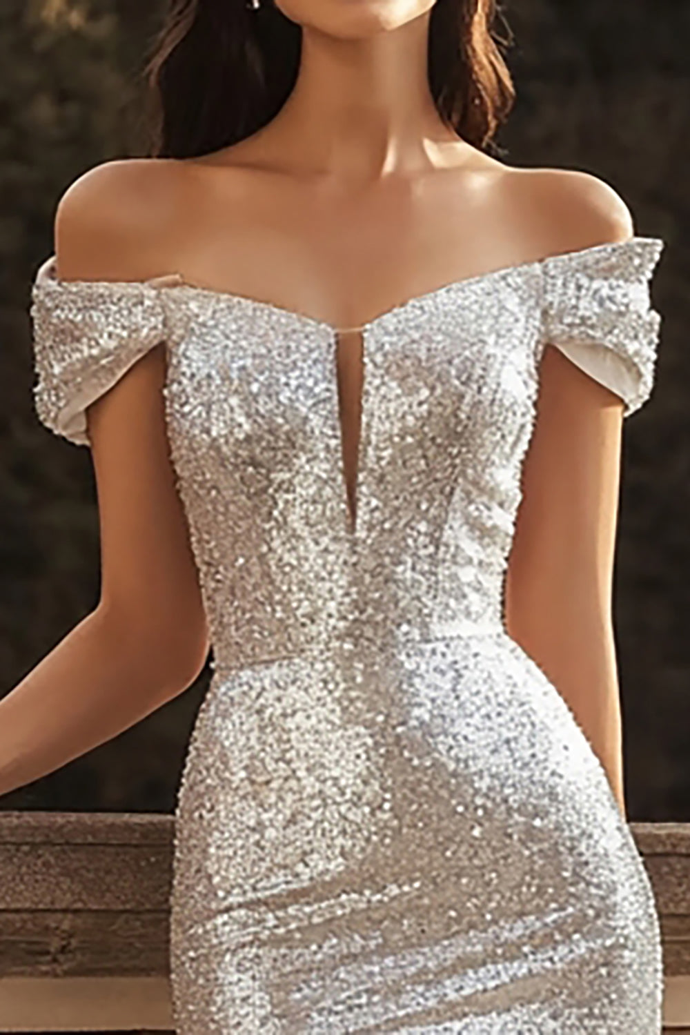 silver sequin off the shoulder dress Sequin Short Off Shoulder Dress by Ladivine CC461
