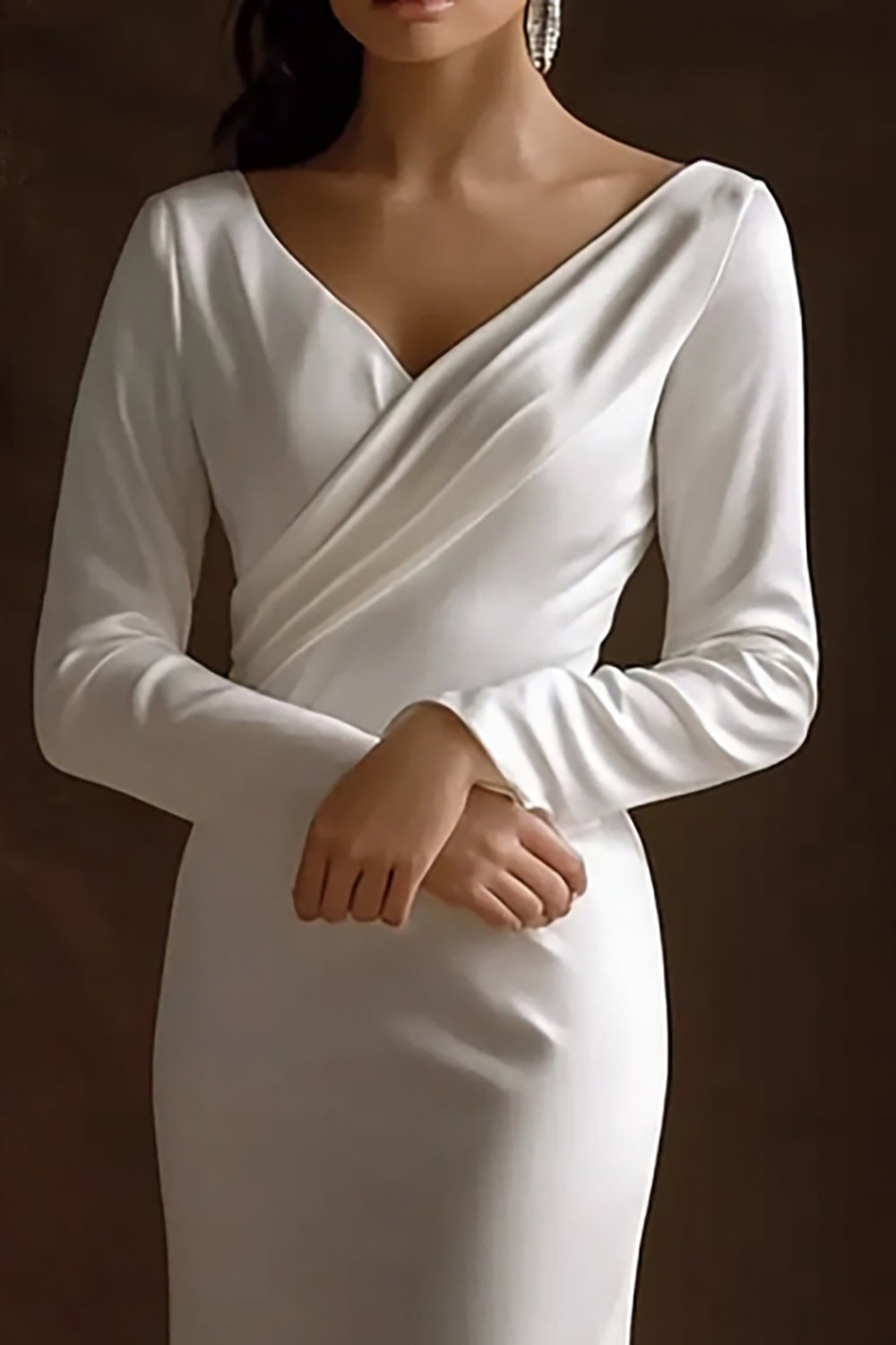 Zapakasa Women Simple Ivory Maxi Rehearsal Dinner Dress with Sleeves