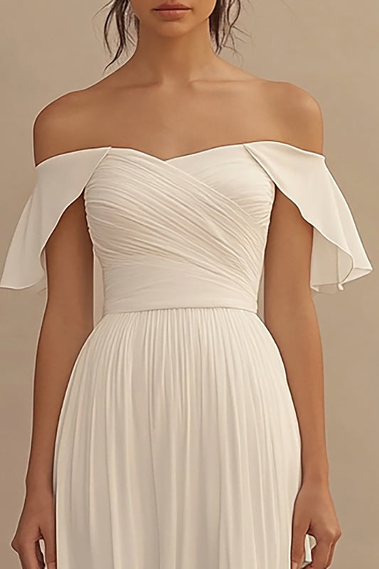 Ivory Chiffon Off the Shoulder Maxi Wedding Reception Dress