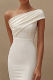 Ivory Mermaid One Shoulder Satin Midi Engagement Dress