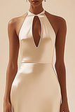 Simple Ivory Satin Keyhole Midi Engagement Dress
