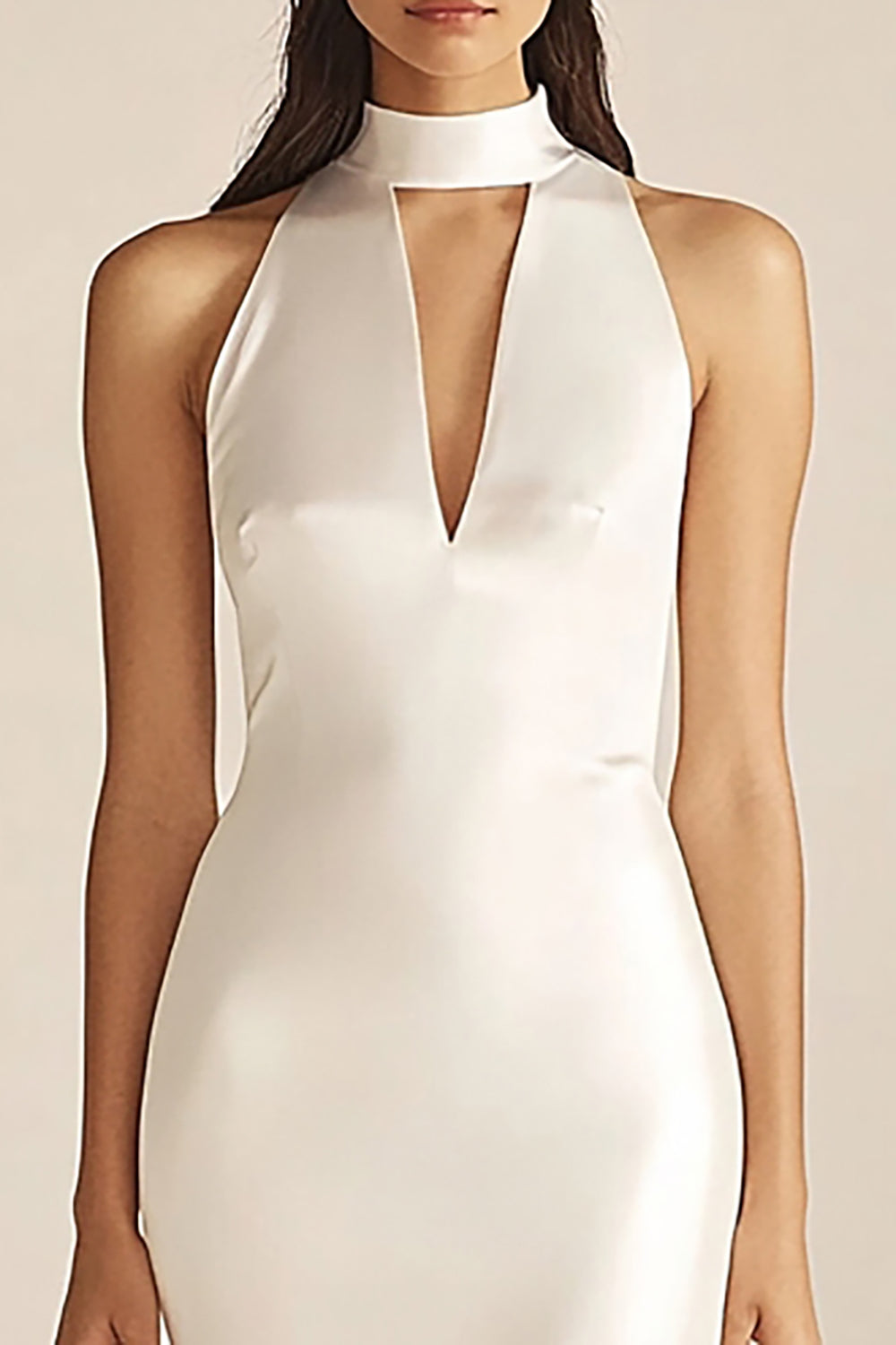 Zapakasa Women Ivory Mermaid Maxi Rehearsal Dinner Dress Satin High