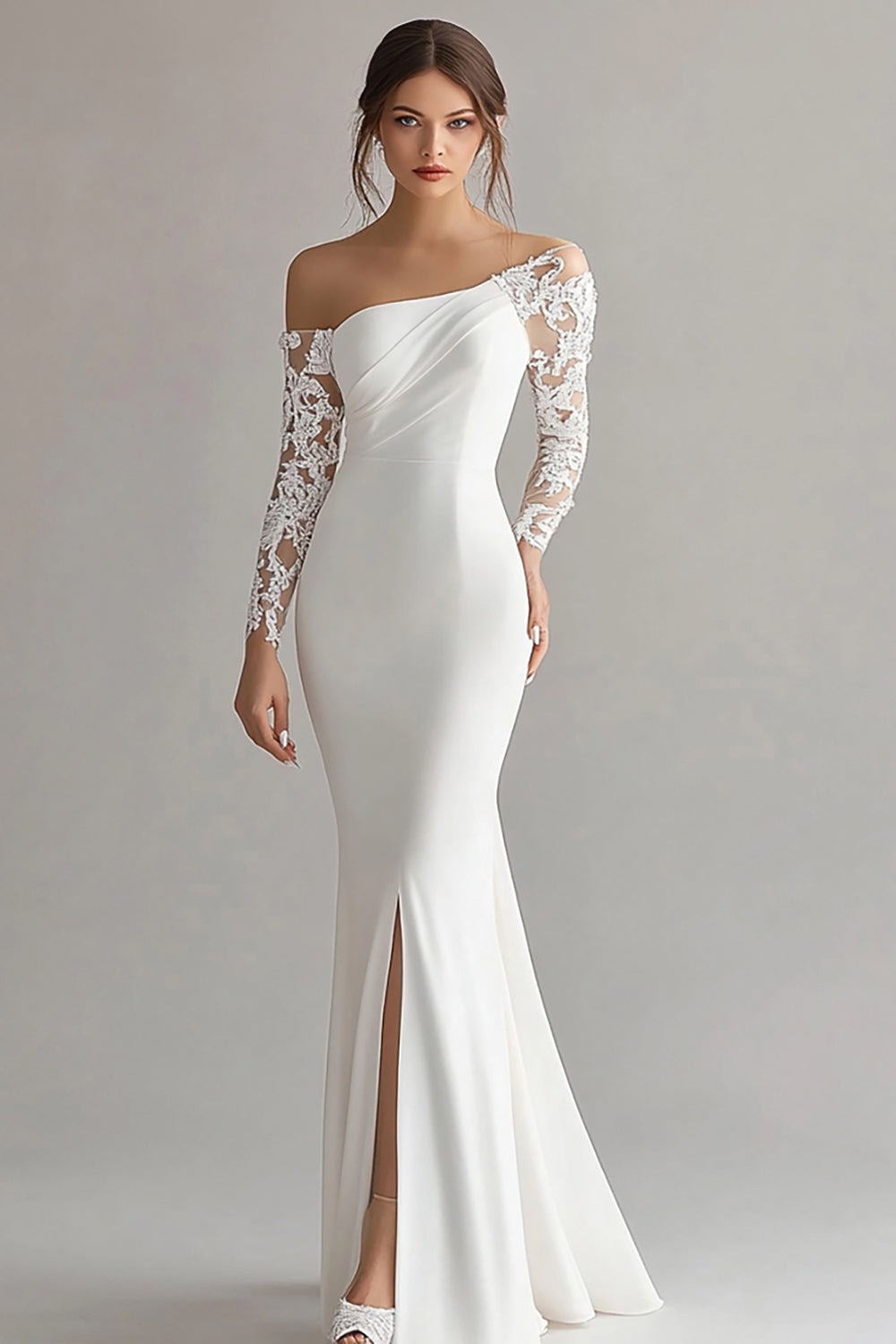 white long sleeve reception dress NumberSea-Reception Little White Dresses Wedding Dresses A-Line V Neck Long Sleeve Ankle Length Chiffon Bridal Gowns With Solid Color