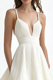 Ivory Chiffon Pleated A Line Midi Engagement Dress