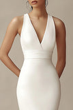 Ivory V-Neck Mermaid Maxi Rehearsal Dinner Dress