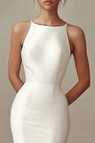 Ivory Mermaid Boat Neck Satin Maxi Rehearsal Dinner Dress