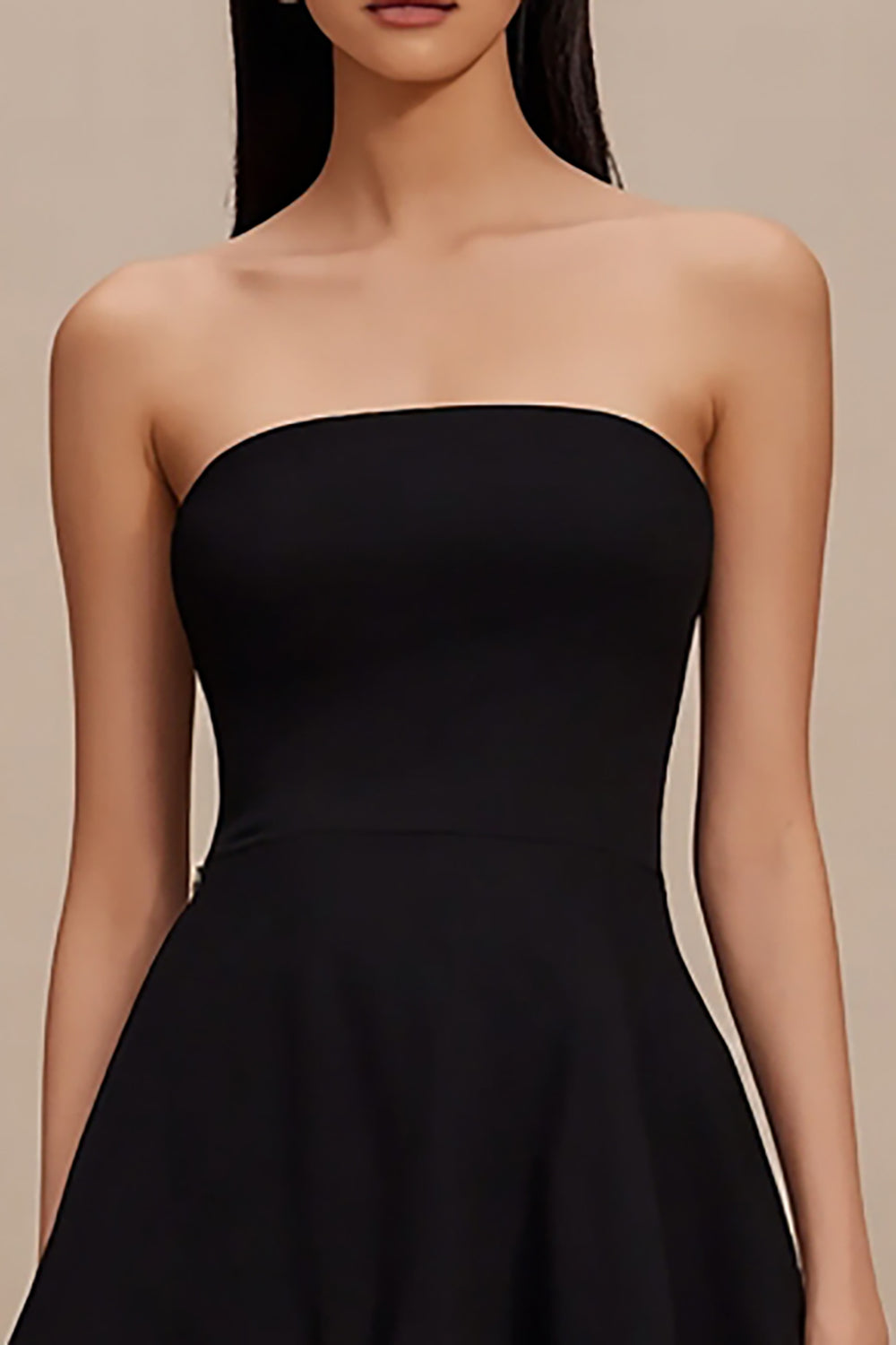 Simple Black Satin A Line Mini Strapless Cocktail Dress