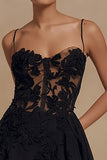Black Spaghetti Straps A Line Short Cocktail Dress with Lace