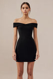 Simple Black Off the Shoulder Bodycon Mini Cocktail Dress