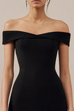 Simple Black Off the Shoulder Bodycon Mini Cocktail Dress