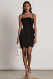 Black Floral Spaghetti Straps Tight Mini Cocktail Dress