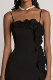 Black Floral Spaghetti Straps Tight Mini Cocktail Dress