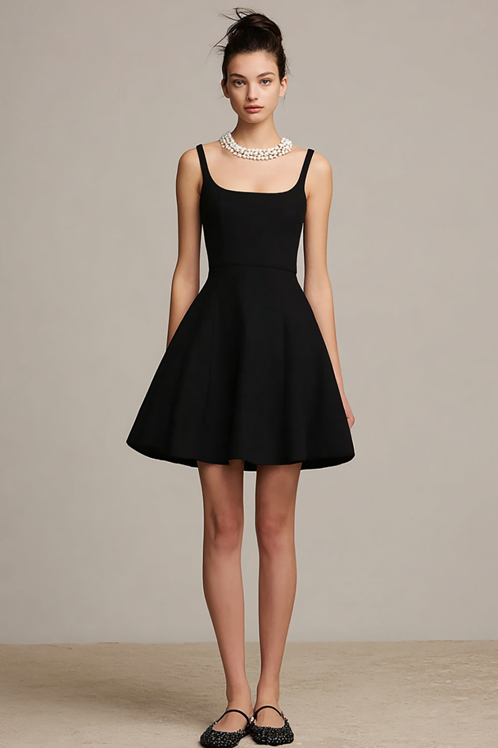 Simple Black Satin A Line Scoop Neck Mini Cocktail Dress