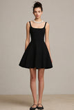 Simple Black Satin A Line Scoop Neck Mini Cocktail Dress