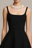 Simple Black Satin A Line Scoop Neck Mini Cocktail Dress