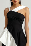 Black and White Asymmetrical Mini Tight Cocktail Dress with Ruffles