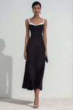 Simple Black and White Sheath Spaghetti Straps Maxi Formal Dress
