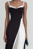 Black and White Sheath Spaghetti Straps Patchwork Maxi Formal Dress