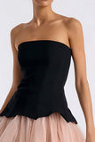 Simple Black and Pink Tulle A Line Strapless Short Cocktail Dress