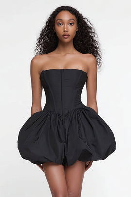Simple Corset Satin Strapless A Line Little Black Dress