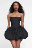 Simple Corset Satin Strapless A Line Little Black Dress