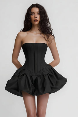 Corset Simple Satin Strapless A Line Little Black Dress