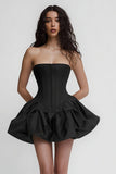Corset Simple Satin Strapless A Line Little Black Dress