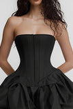 Corset Simple Satin Strapless A Line Little Black Dress