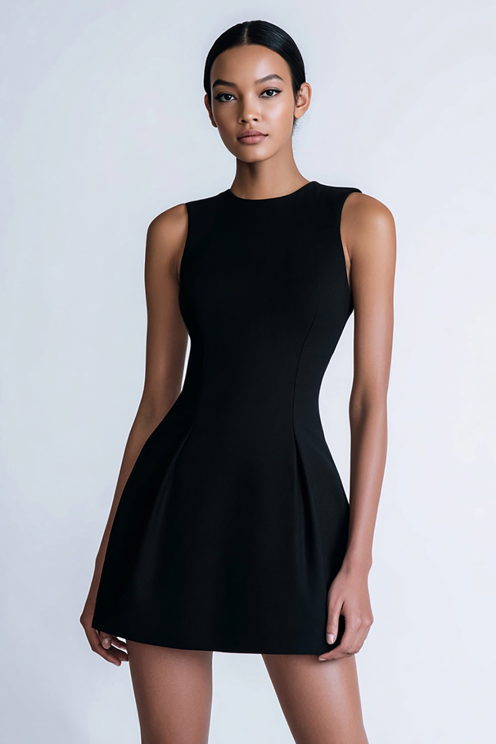 Simple A Line Satin Crew Neck Short Little Black Dress