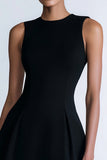 Simple A Line Satin Crew Neck Short Little Black Dress