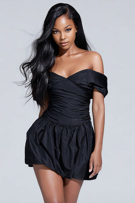 Ruched Off the Shoulder Short Little Black Dress