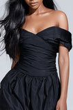 Ruched Off the Shoulder Short Little Black Dress