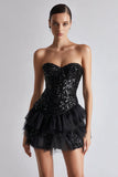 Sparkly Sweetheart Sequins A Line Short Little Black Dress