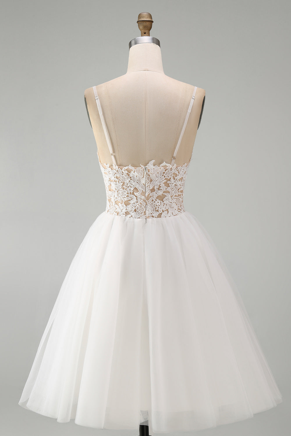 White A Line Spaghetti Straps Short Bridal Shower Dress with Lace