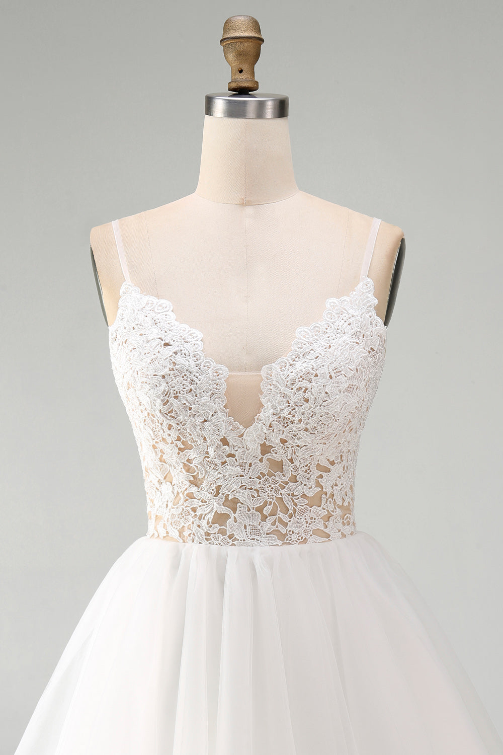 White A Line Spaghetti Straps Short Bridal Shower Dress with Lace